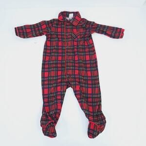 Little Me Plaid Baby Footed Pajamas 9 Months Red  Christmas Holiday PJs
